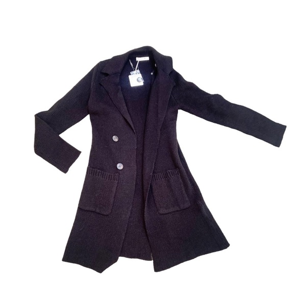 NWT Sugar Rain open front black duster length cardigan sweater pockets small - Picture 2 of 10